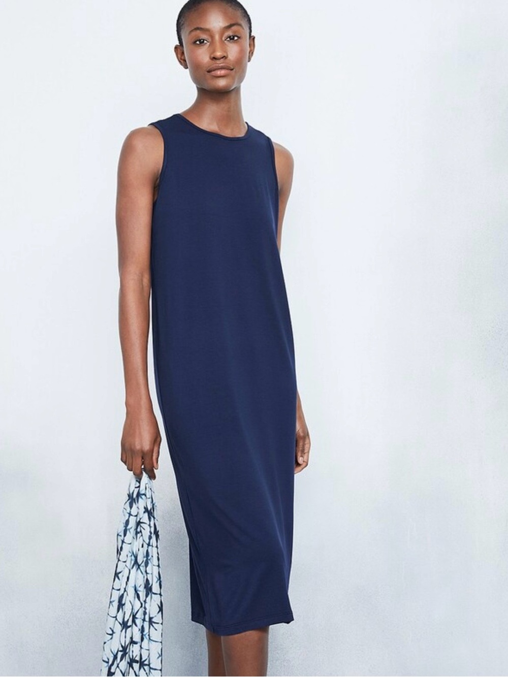 Eileen Fisher Navy Sleeveless Sheath Maxi Dress Size XSmall PTP 16” to 18” EUC